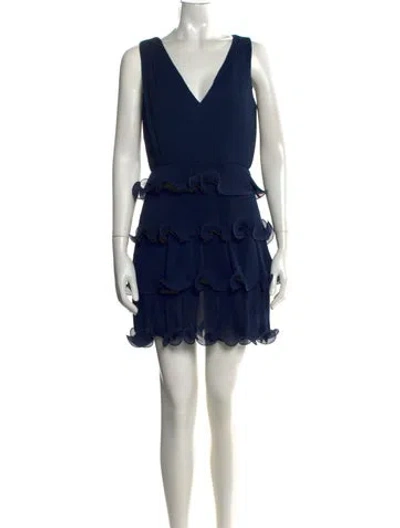 Pre-owned Milly V-neck Mini Dress In Blue