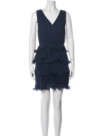 Pre-owned Milly V-neck Mini Dress In Blue