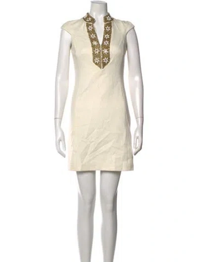 Pre-owned Milly V-neck Mini Dress In Neutral