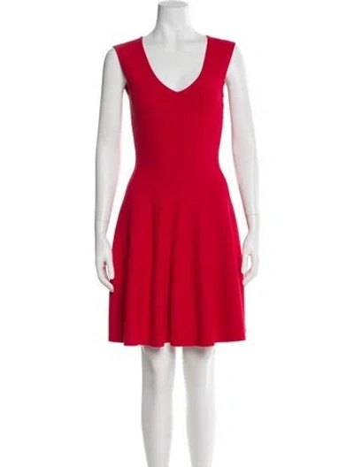 Pre-owned Milly V-neck Mini Dress In Red
