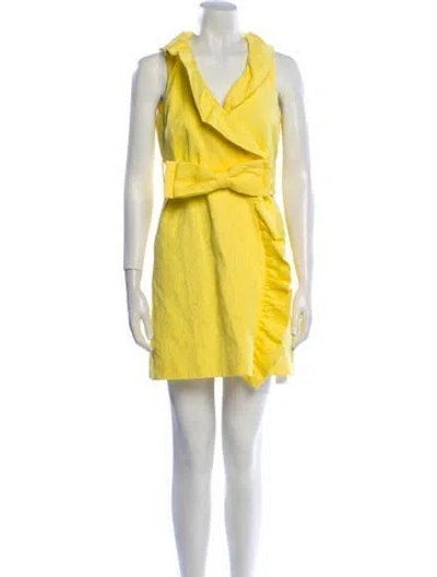 Pre-owned Milly V-neck Mini Dress In Yellow
