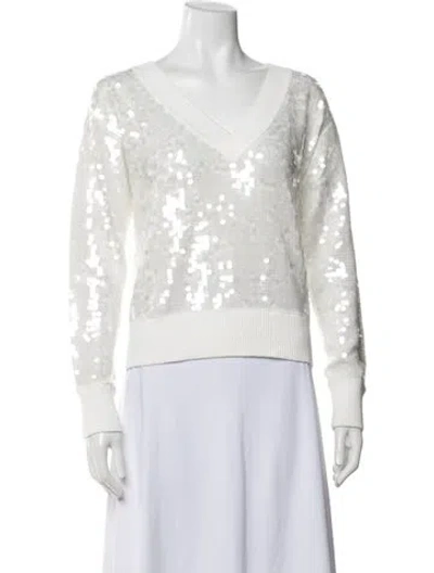 Pre-owned Milly V-neck Sweater In White