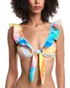Milly Watercolor Paint Stroke Ruffle Bikini Top In Multi