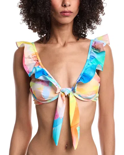 Milly Watercolor Paint Stroke Ruffle Bikini Top In Blue