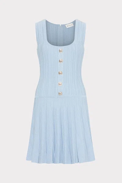Milly Wave Godet Flare Knit Mini Dress In Light Blue
