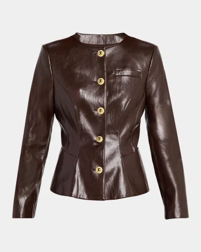 Milly Wells Slim-fit Vegan Leather Jacket In Brown