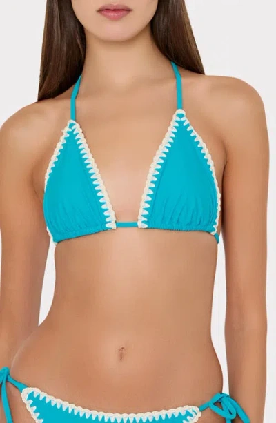 Milly Whipstitch Detail Triangle Bikini Top In Blue