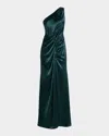 Milly Whitney Hammered Satin One-shoulder Gown In Green