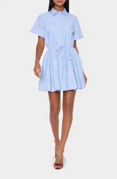 Milly Willa Stripe Sequin Embellished Button-up Minidress In Blue