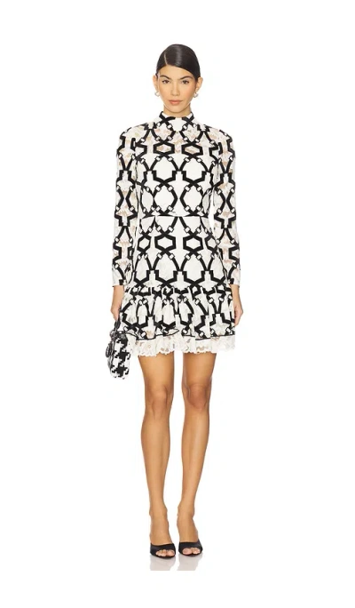 Milly Willa Velvet Flock Lace Mock Neck Dress In White