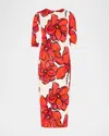 Milly Windflower Rose Stretch Jersey Midi Dress In Coral Mult