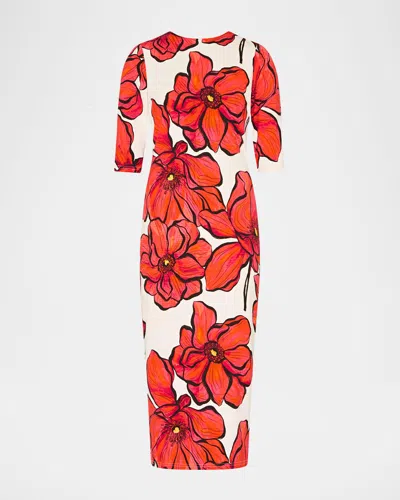MILLY WINDFLOWER JERSEY MIDI DRESS