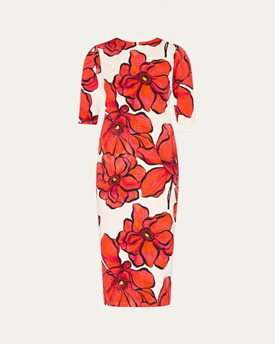 MILLY WINDFLOWER JERSEY MIDI DRESS