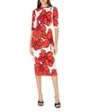 Milly Windflower Rose Stretch Jersey Midi Dress In Coral Multi