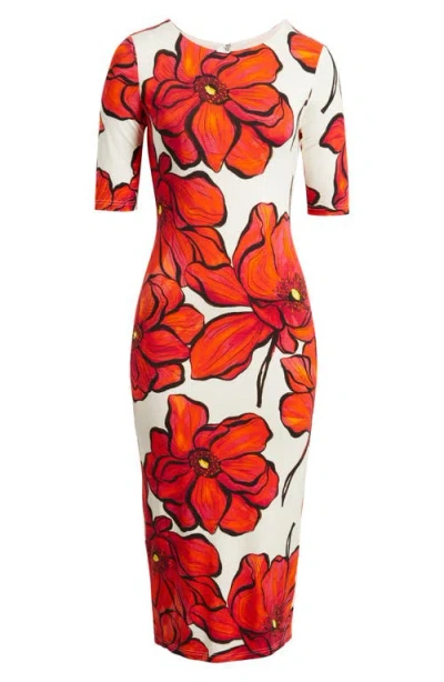 Milly Windflower Rose Stretch Jersey Midi Dress In Multi