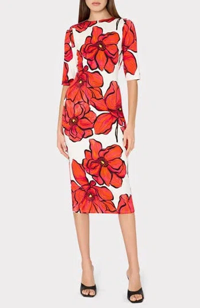 Milly Windflower Rose Stretch Jersey Midi Dress In Multi