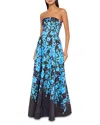 Milly Winona Flower Strapless Maxi Dress In Umber Blue In Multi