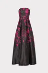 Milly Winona Floral Jacquard Strapless Gown Maxi Dress In Burgundy