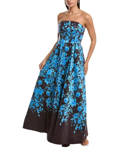 Milly Winona Flower Strapless Maxi Dress In Blue