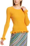 Milly Wired Edge Ribbed Knit Pullover Sweater In Yellow