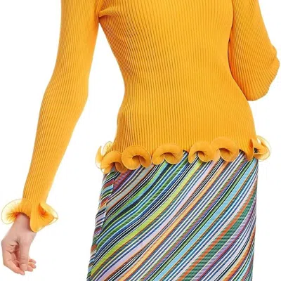 Milly Wired Edge Ribbed Knit Pullover Sweater In Yellow