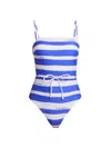 Milly A La Plage Belted One Piece In Blue