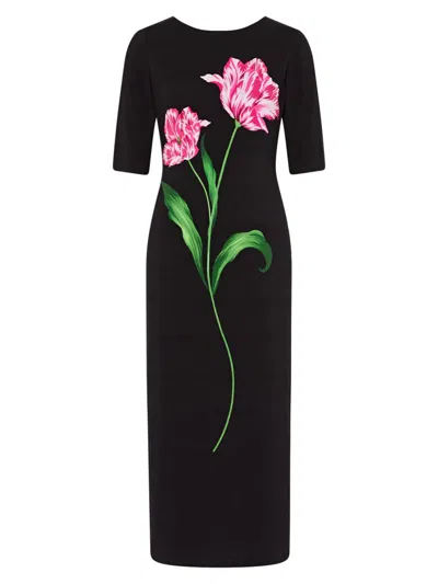 Milly Women's Abbygail Poppy Jersey Midi-dress In Multi