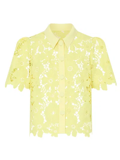 Milly Women's Addison Roja Lace Short-sleeve Top In Yellow