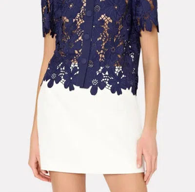 Milly Addison Roja Lace Short Sleeve Top In Navy
