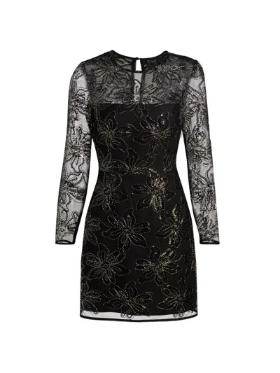 Milly Women's Adele Embroidered-mesh Minidress In Black