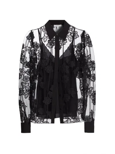 Milly Women's Ashton Floral Embroidered Blouse In Black