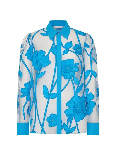 Milly Women's Ashton Grand Fleur Embroidered Sheer Button-front Top In Blue