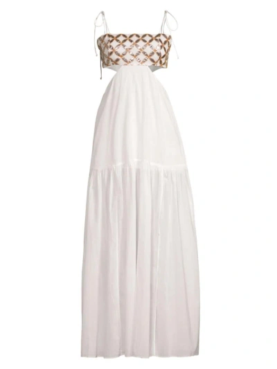 Milly Cabana  Atalia Mirrored Embroidery Maxi Cover-up Dress In 白&金黄