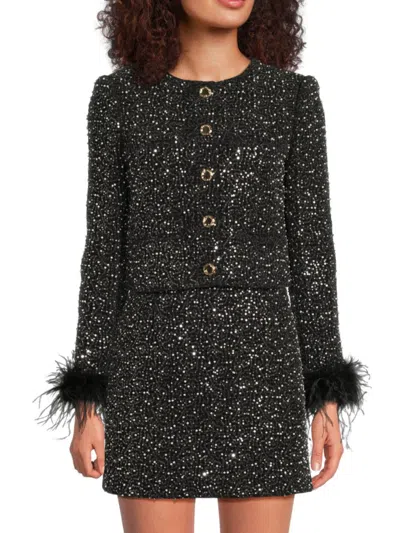 Milly Women's Aya Embellished & Feather Trim Jacket In Black