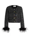 Milly Aya Beaded Feather Cuff Jacket In Black