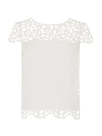 Milly Baby Curled Lace Short Sleeve Top In White