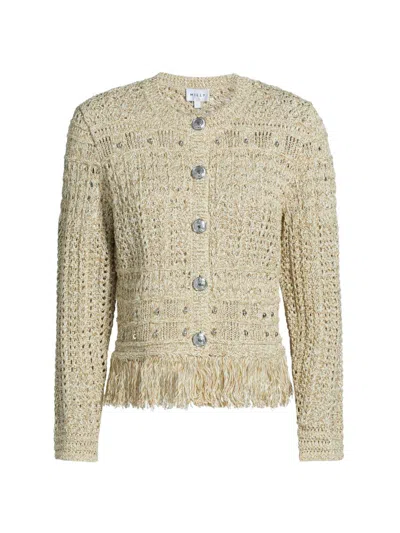 Milly Women's Beaded Fringe Knit Cardigan Jacket In Multi