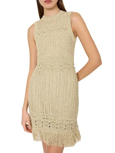 Milly Women's Beaded Fringe Knit Minidress In Brown
