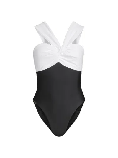 Milly Women's Betsy Colourblock Knotted One-piece Swimsuit In White Black