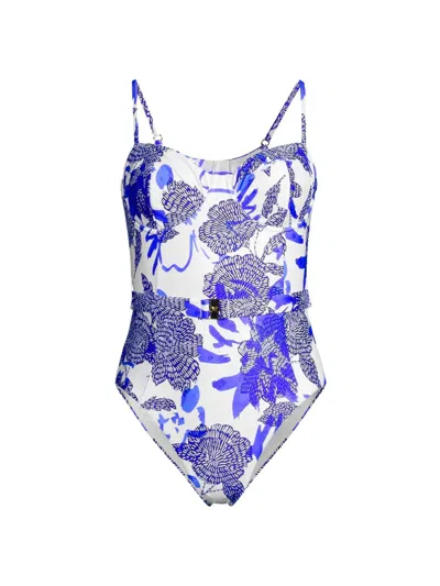 Milly Women's Brushwork Floral Belted One-piece Swimsuit In Multi