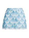 Milly Bubble Wave Lace Shorts In Blue
