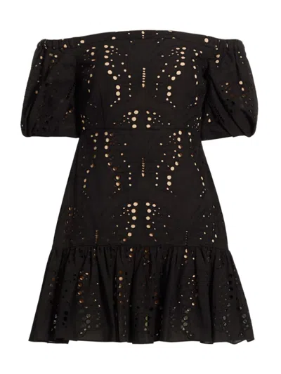 Milly Women's Butterfly Eyelet Off The Shoulder Dress In Black