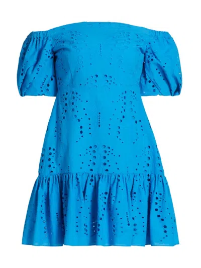 Milly Women's Butterfly Eyelet Off The Shoulder Dress In Blue