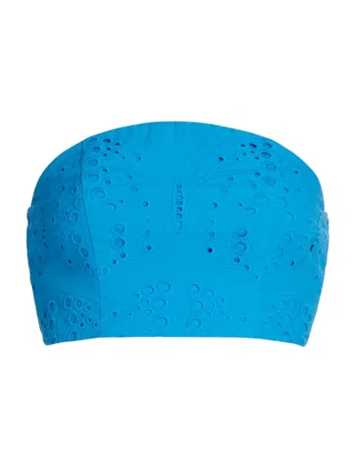 Milly Butterfly Eyelet Strapless Crop Sleeveless Top In Blue