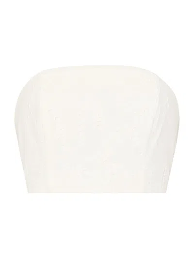 Milly Women's Butterfly Eyelet Strapless Crop Top In White