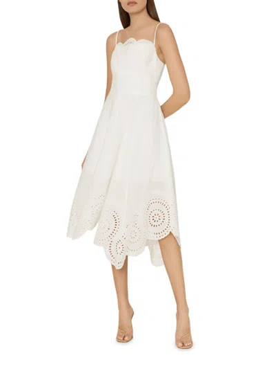Milly Women's Camilla Cotton Embroidered Scallop Midi-dress In White