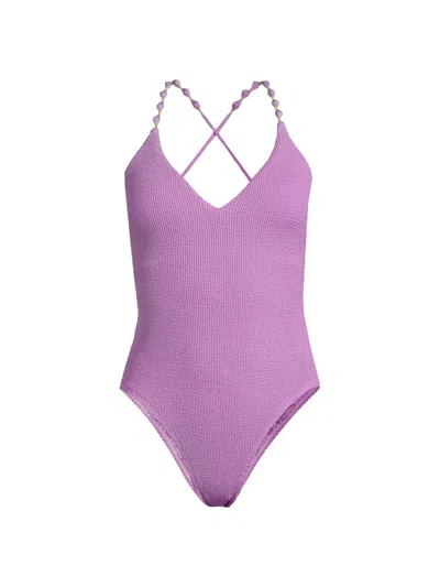 Milly Women's Cannes Beaded Strap One-piece Swimsuit In Purple
