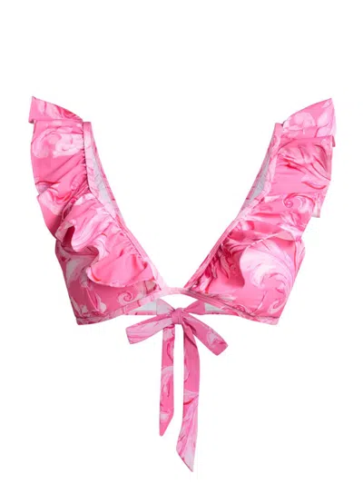 Milly Women's Canopee Abstract Ruffled Bikini Top In Pink