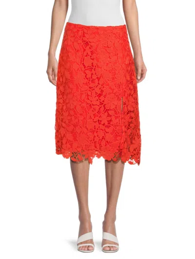 Milly Women's Careen Lace Sheath Midi Skirt In Coral