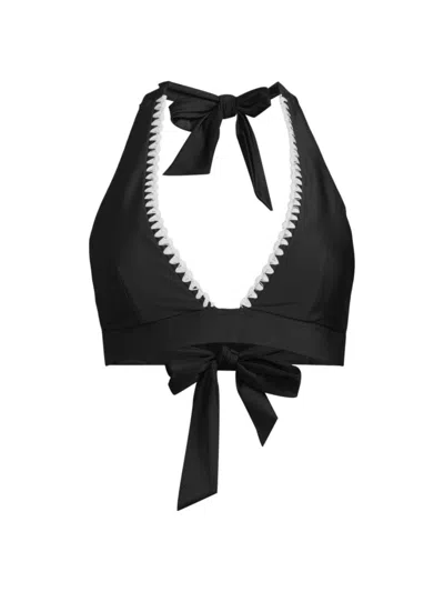 Milly Women's Carvico Crochet Stitch Bikini Top In Black White